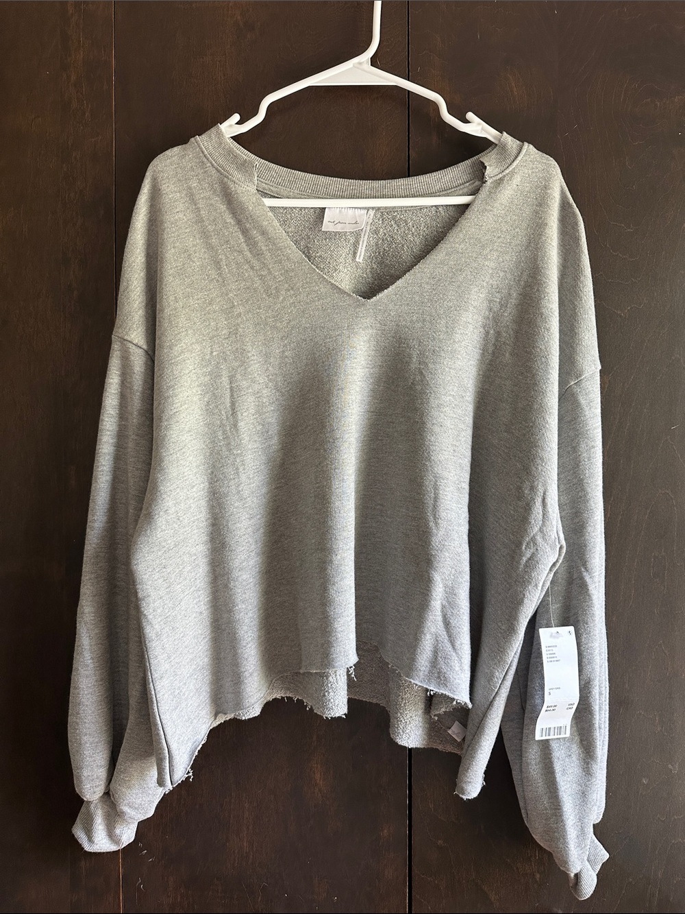Urban Outfitters Gray Raw-Hem V-Neck Sweatshirt